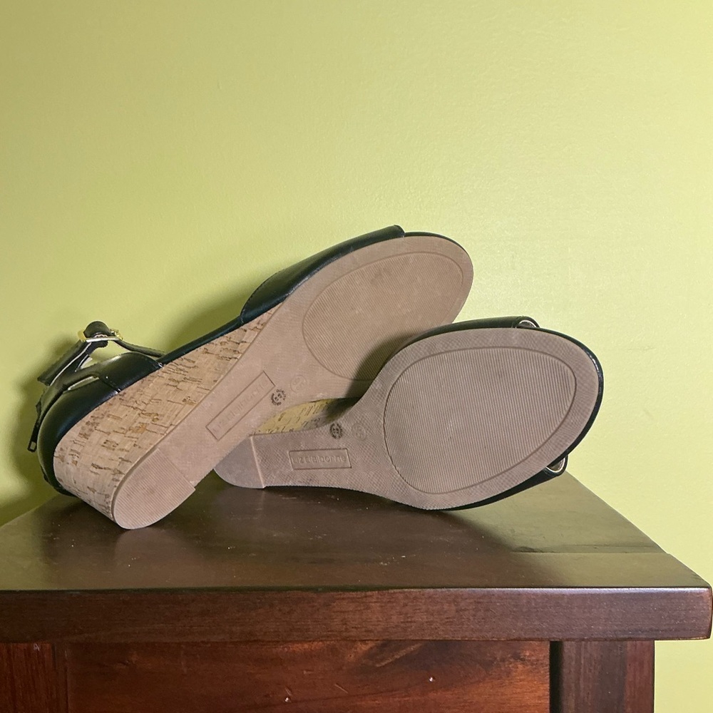 Liz Claiborne LC Octavia Black Cork Wedge Sandals Preppy Summer - Picture 7 of 7